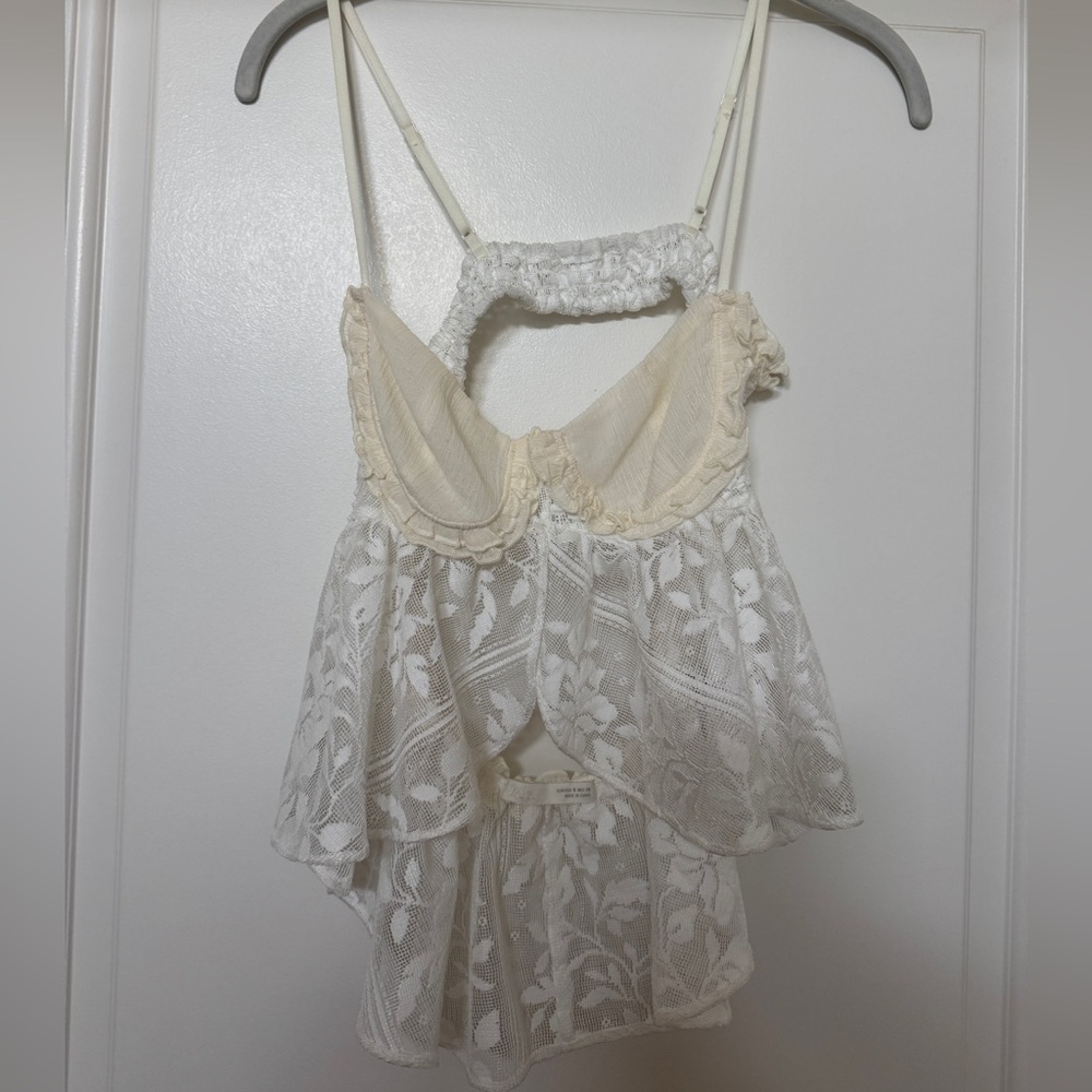 Zara ivory lace floral sheer ruffle strappy tank - Picture 2 of 6